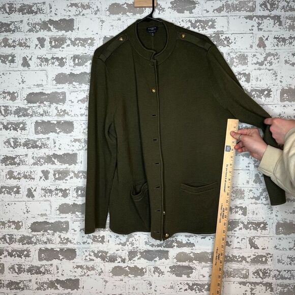Talbots | women green button down wool cardigan with gold buttons - Picture 6 of 10